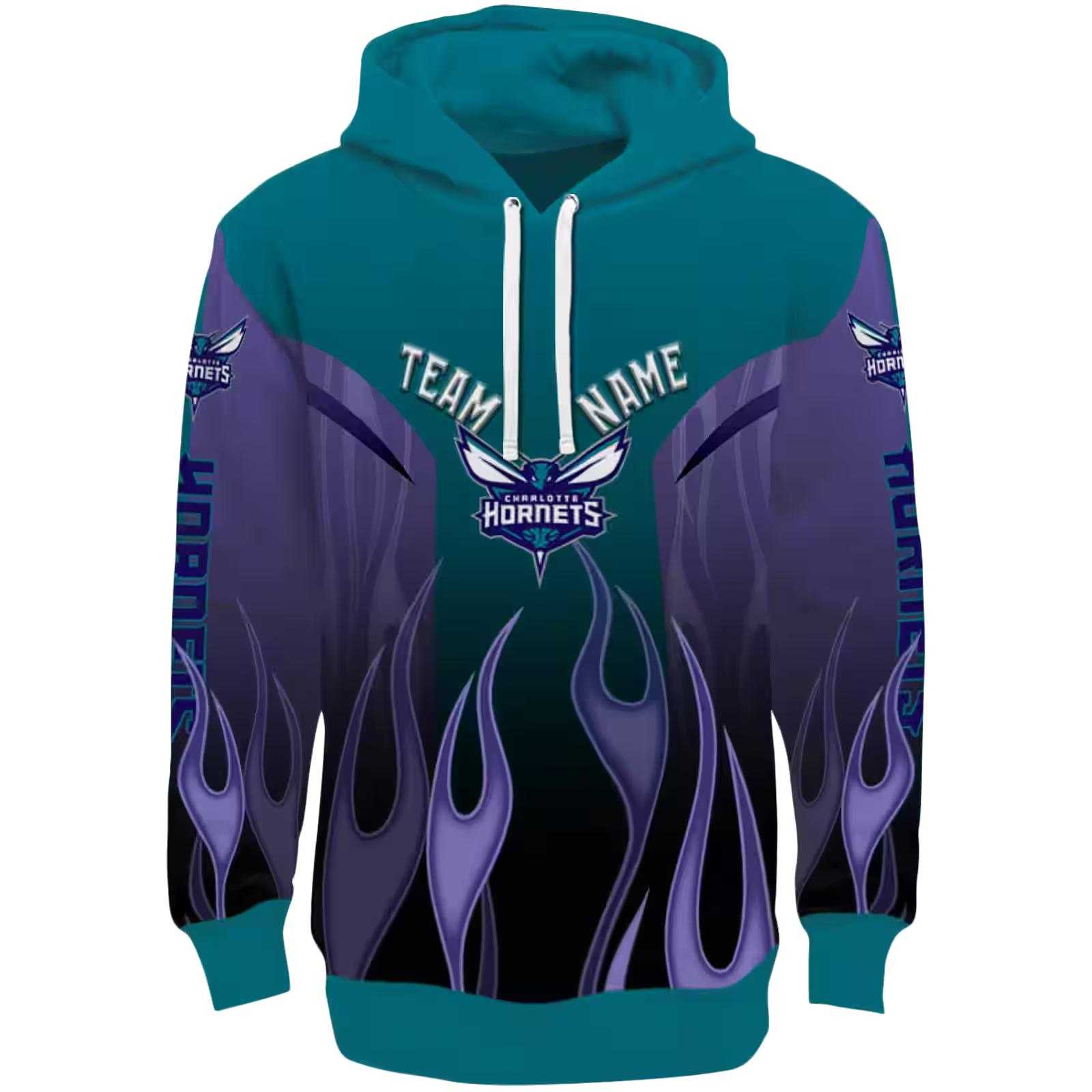 Personalized Charlotte Hornets Flame Design Teal Hoodie