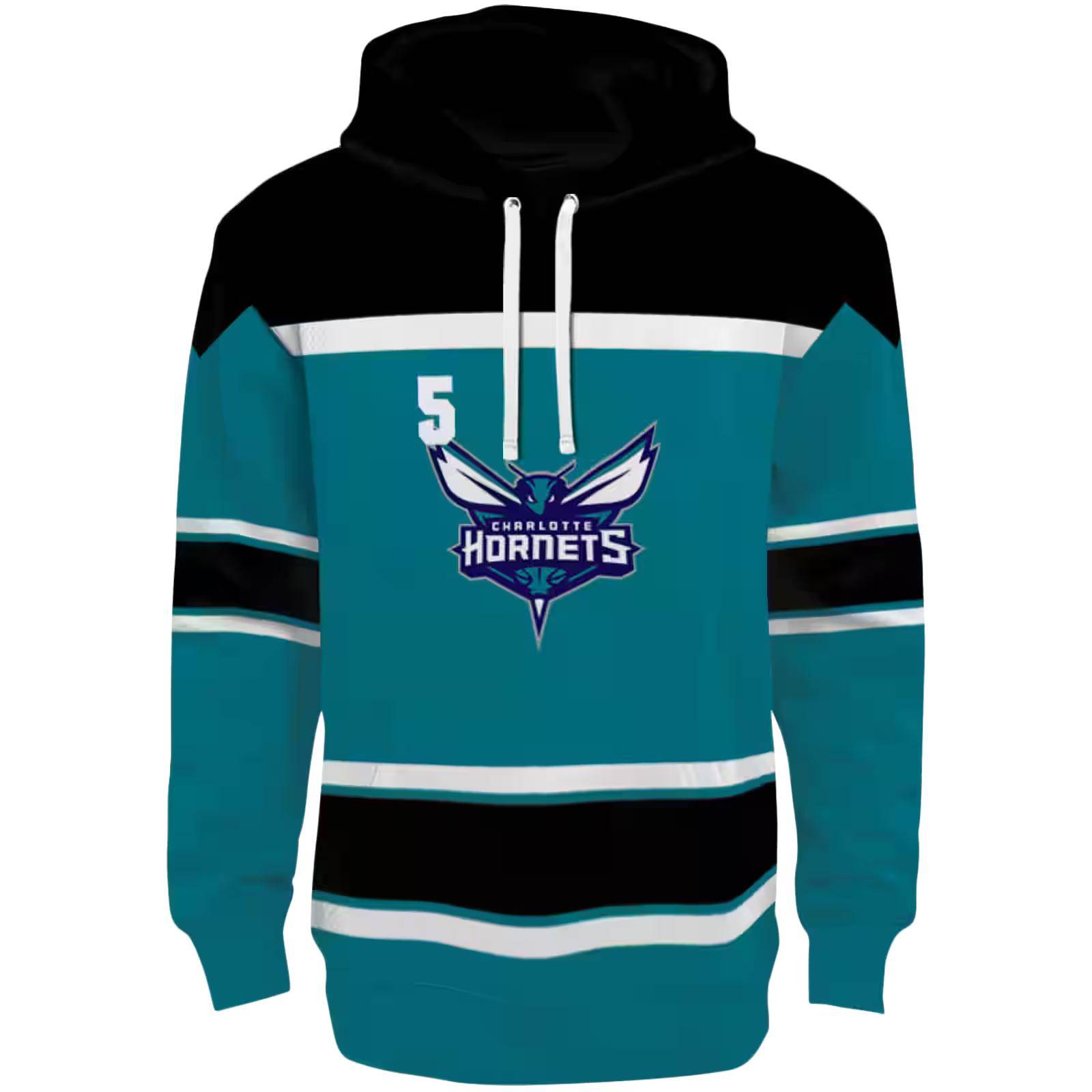 Personalized Charlotte Hornets Striped Pattern Teal Hoodie