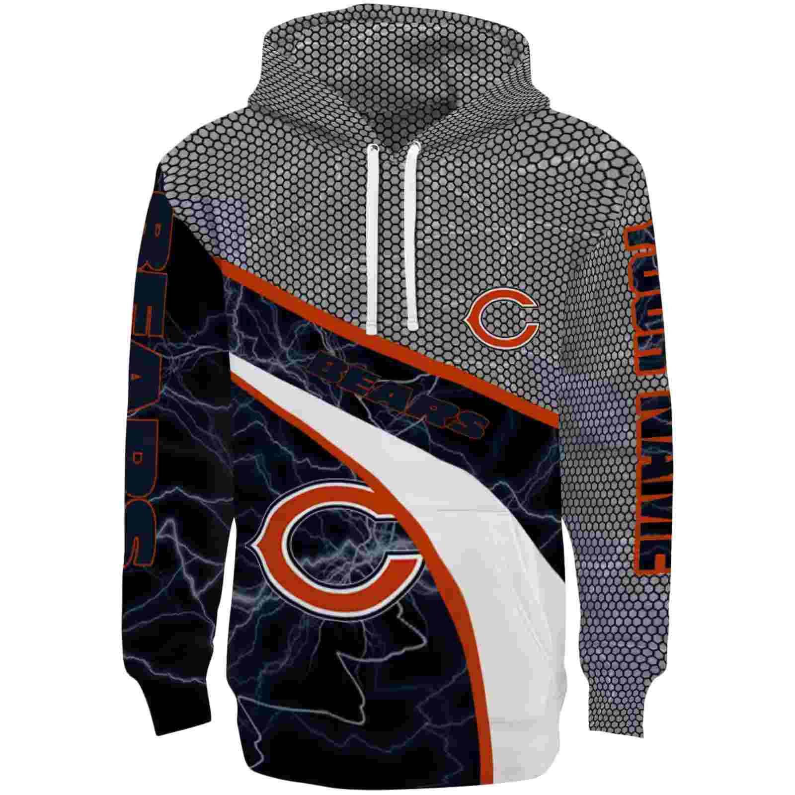 Personalized Chicago Bears Hexagonal Mesh Blue Black Gray Hoodie