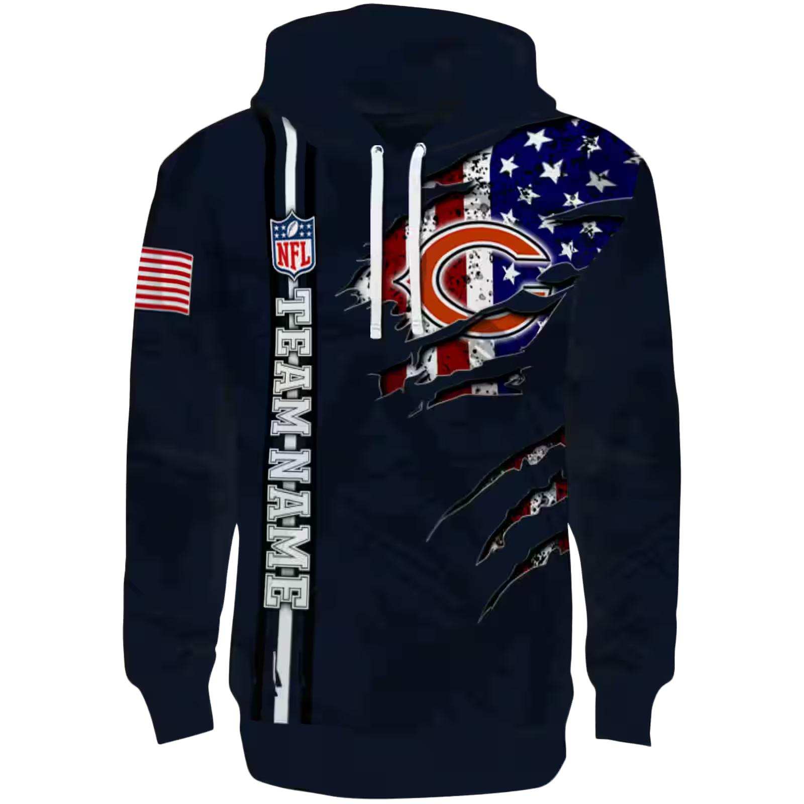 Personalized Chicago Bears Ripped Flag Blue Hoodie