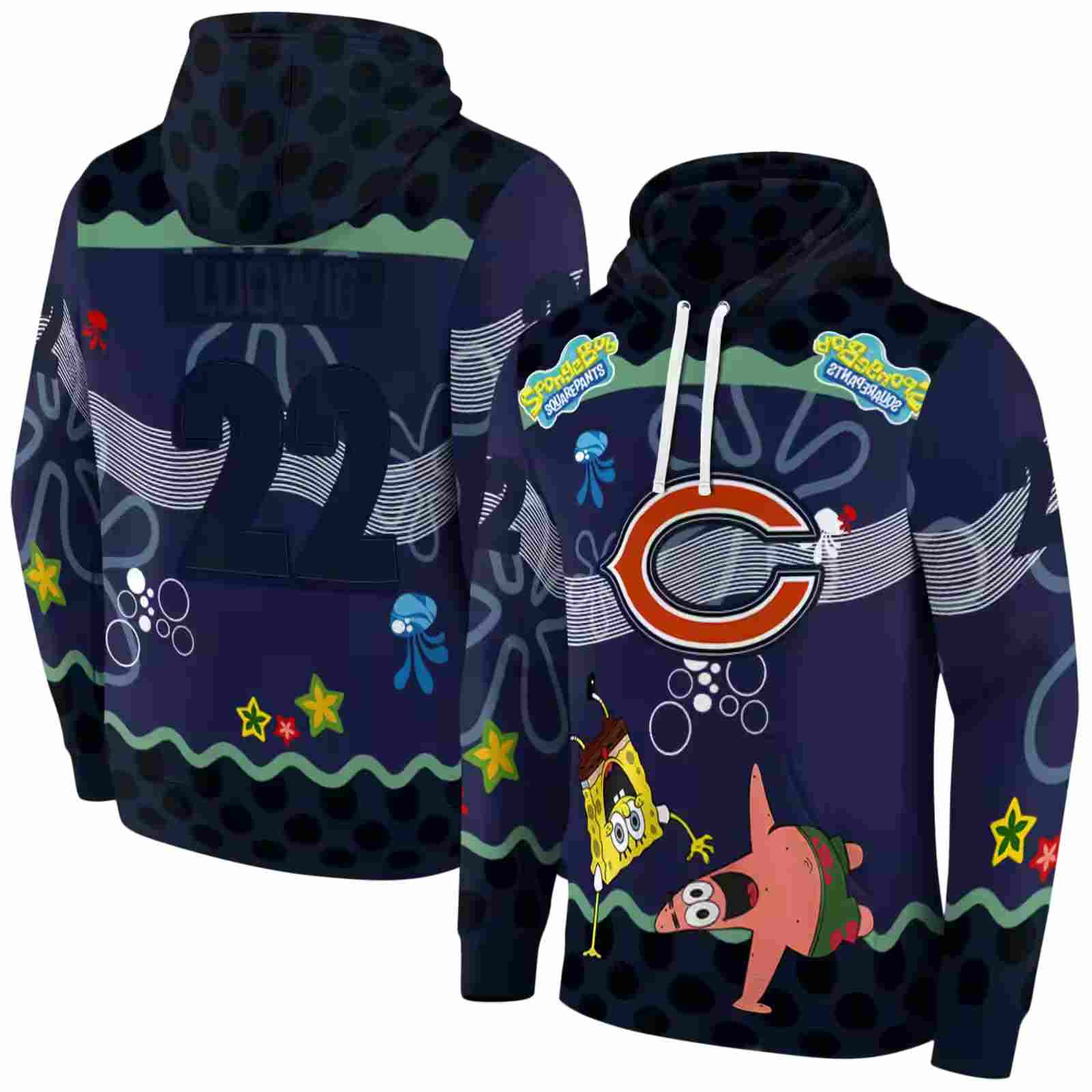 personalized chicago bears spongebob patrick star blue navy hoodie fashion forward