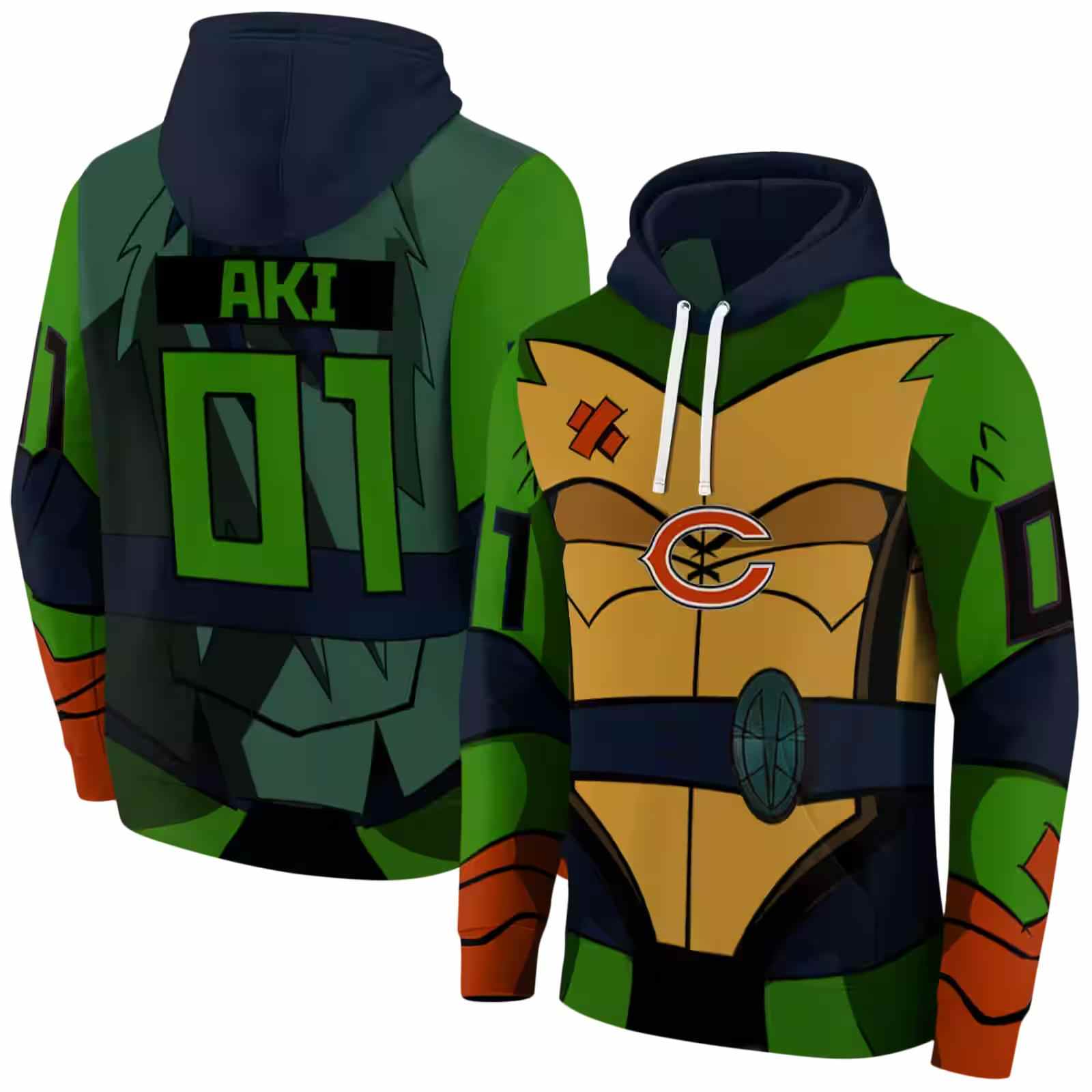 personalized chicago bears superhero armor blue green hoodie fashion forward