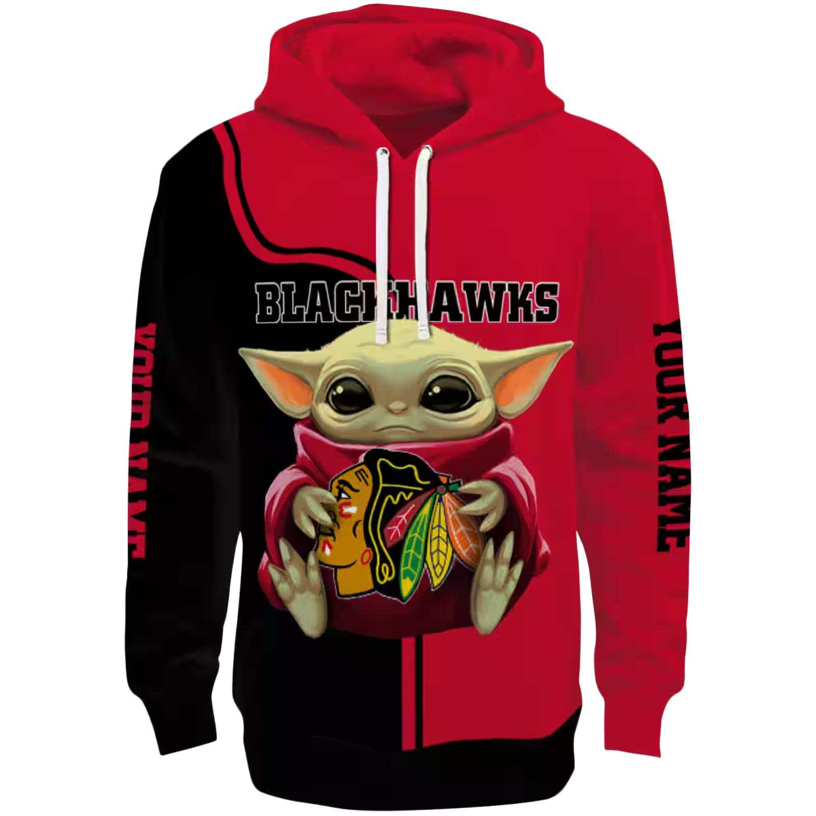 Personalized Chicago Blackhawks Baby Yoda Red Black Hoodie