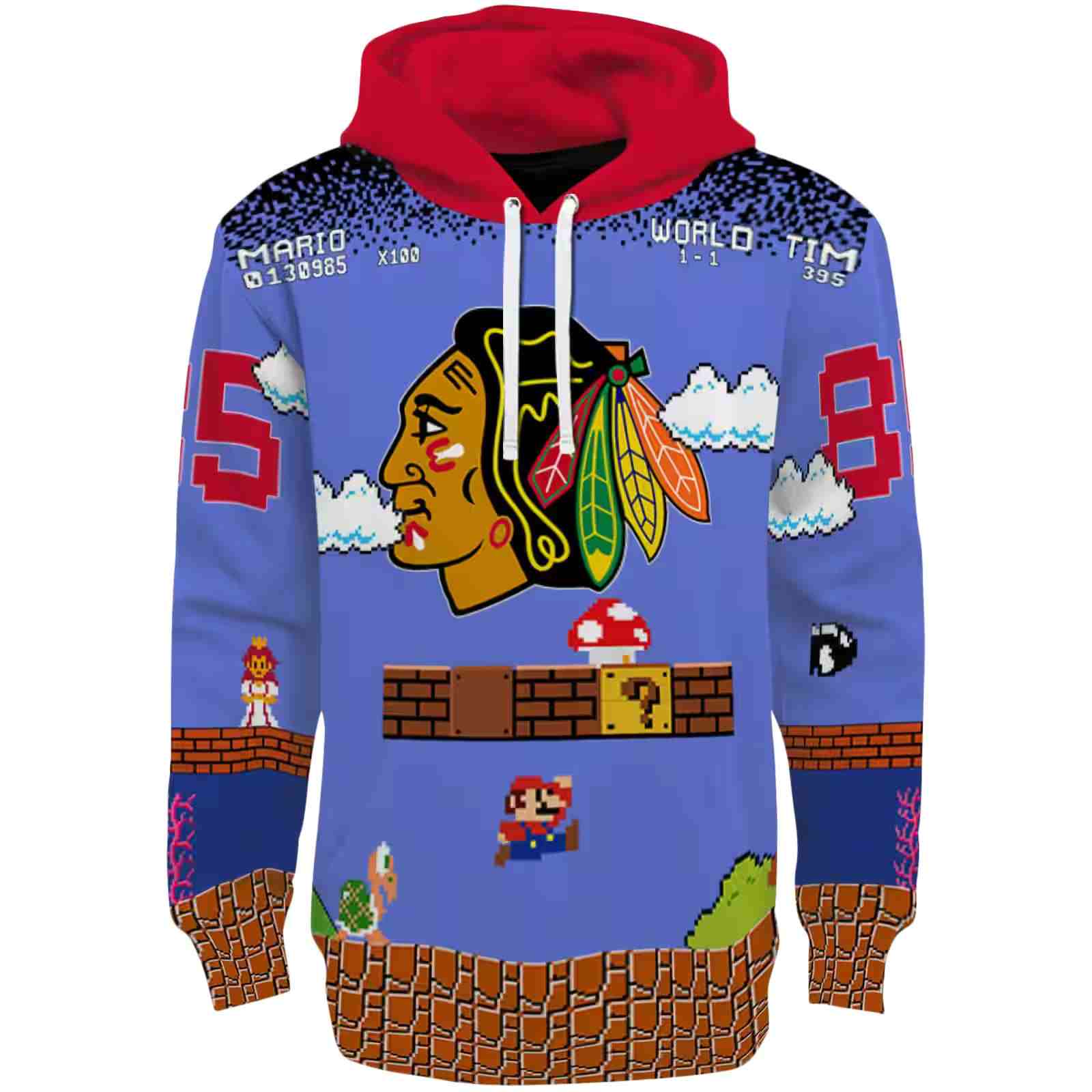 Personalized Chicago Blackhawks Mario Blue Black Hoodie