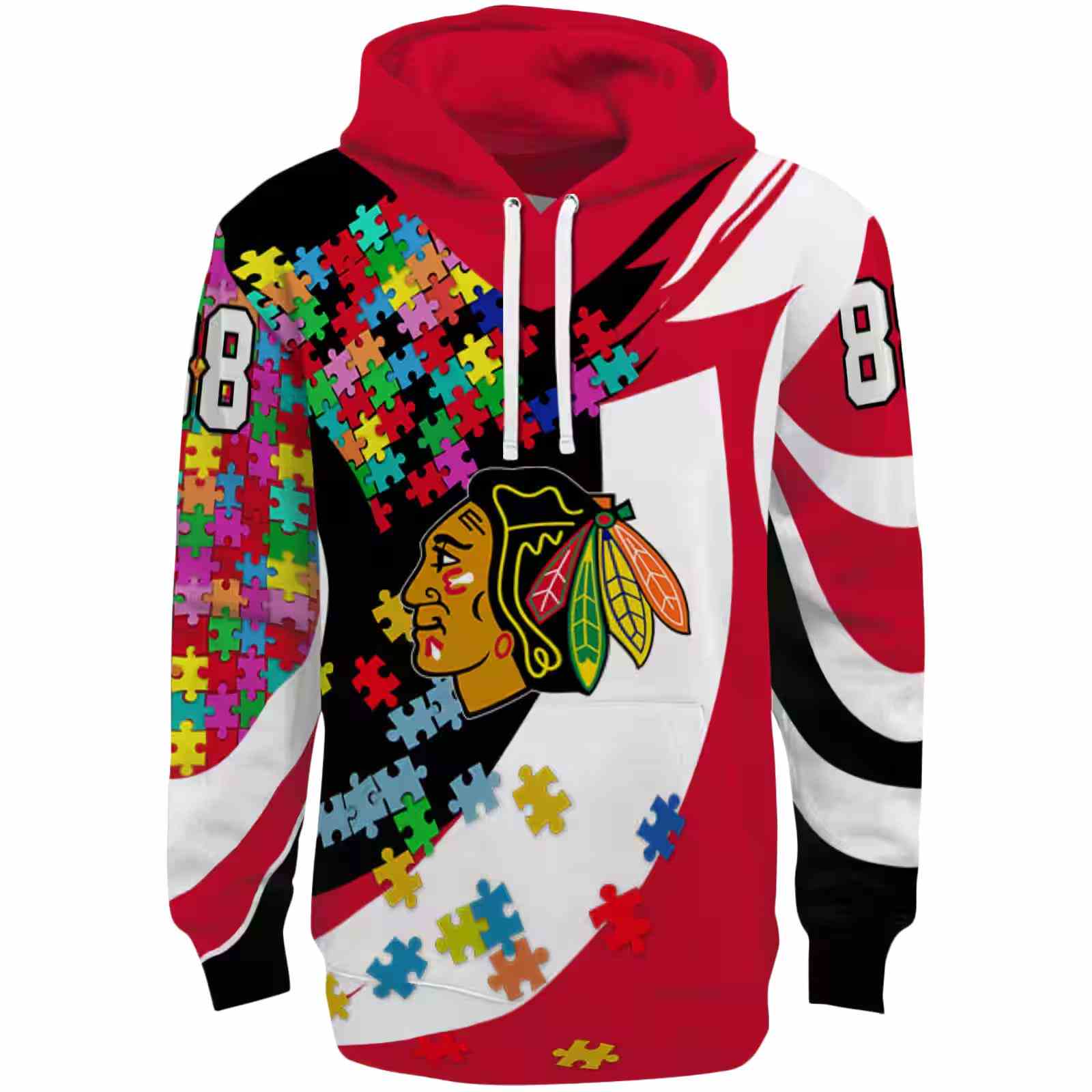 Personalized Chicago Blackhawks Puzzle Pieces Red Hoodie