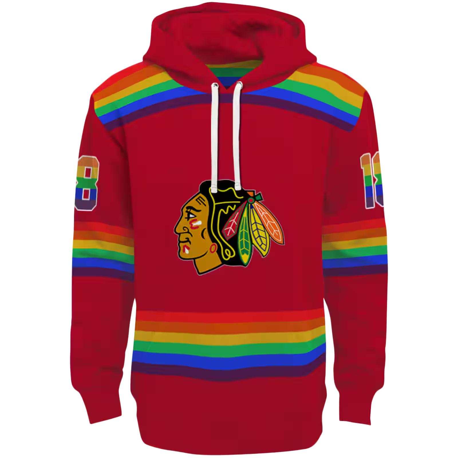 Personalized Chicago Blackhawks Rainbow Stripes Red Hoodie