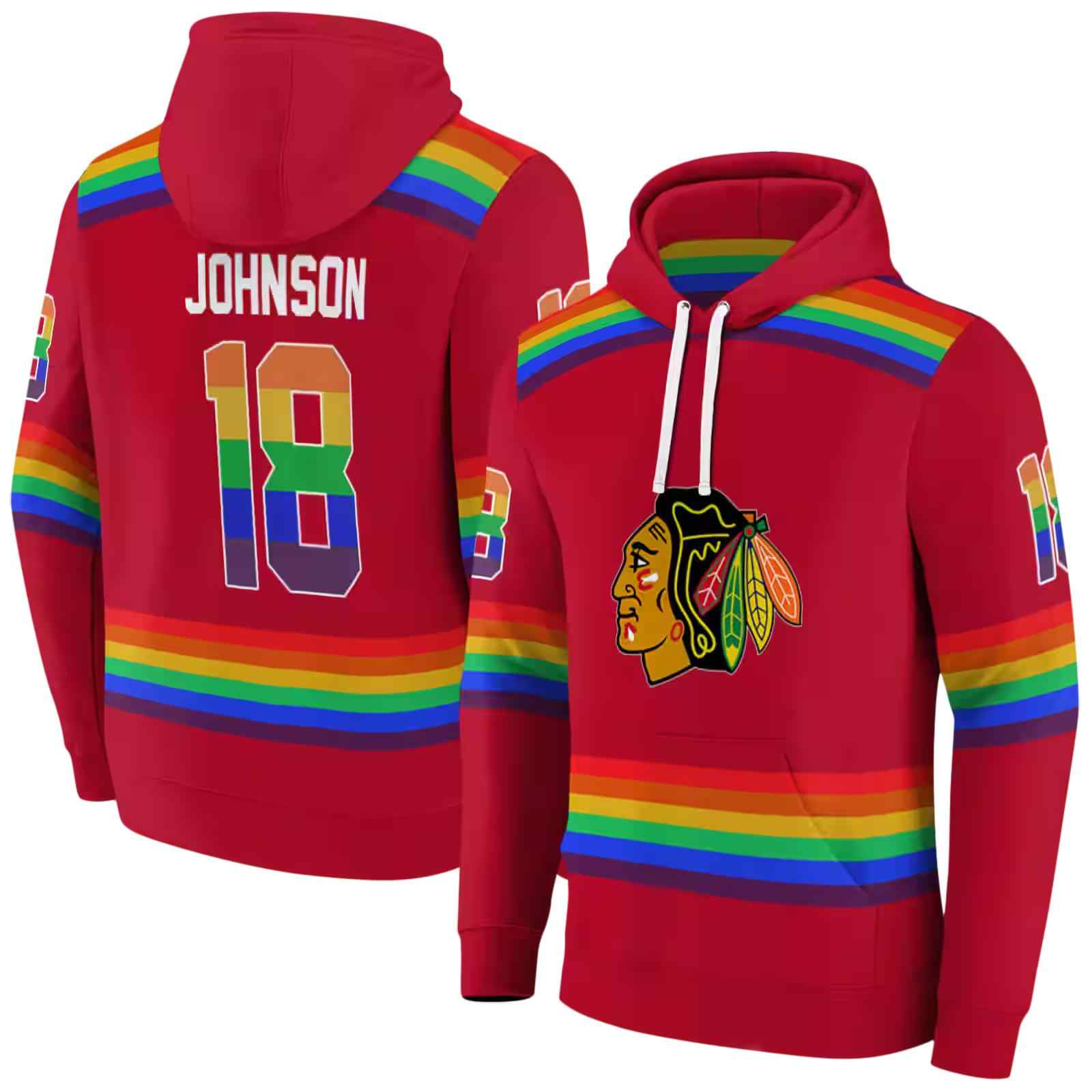 personalized chicago blackhawks rainbow stripes red hoodie fashion forward