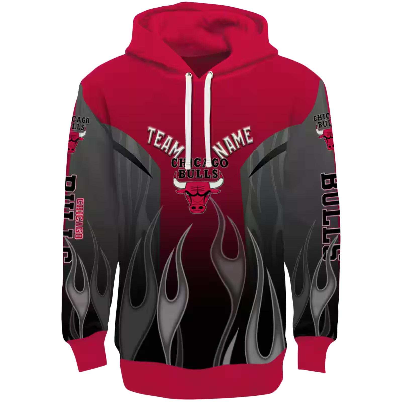 Personalized Chicago Bulls Flame Design Red Hoodie