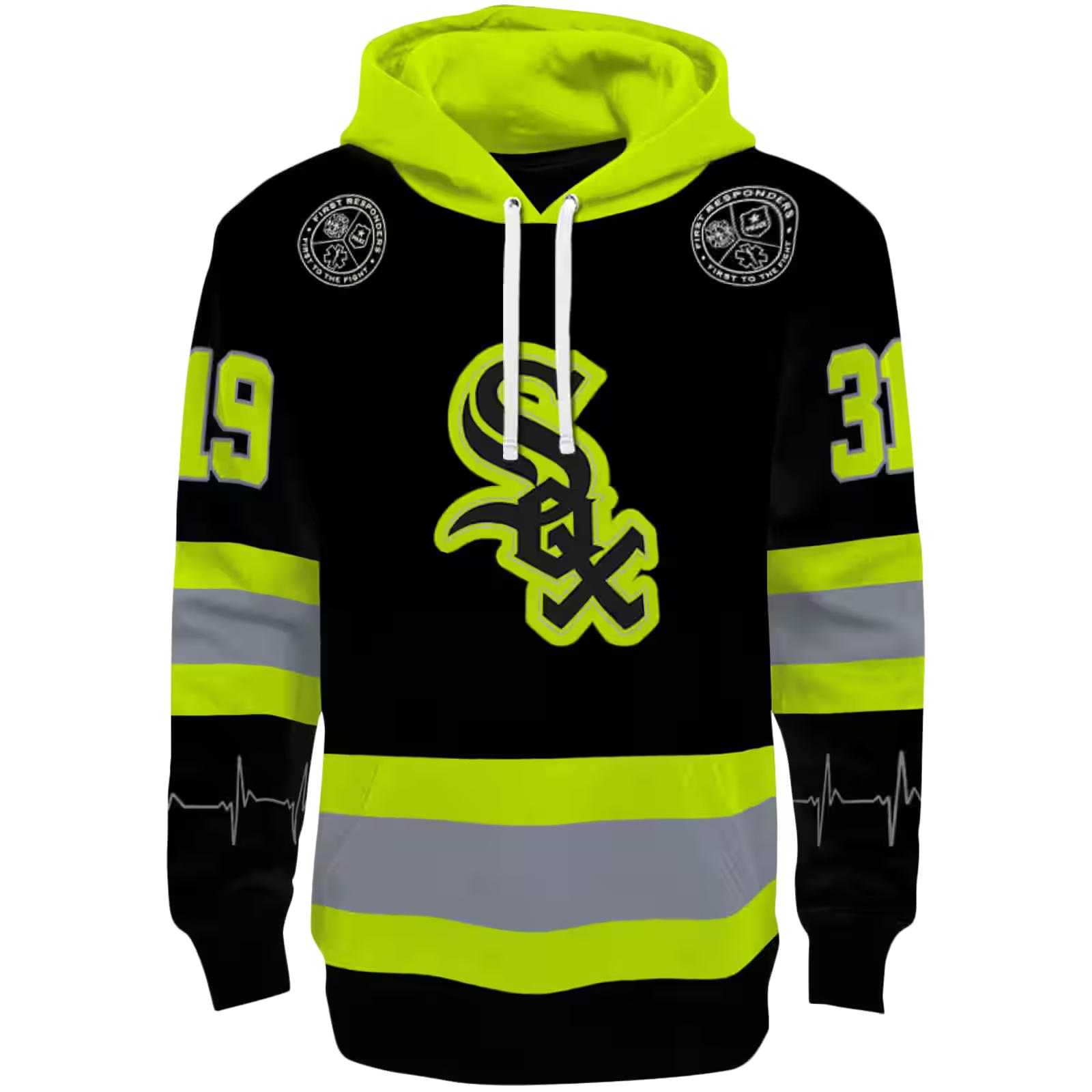 Personalized Chicago White Sox Safety Motif Black Neon Green Hoodie