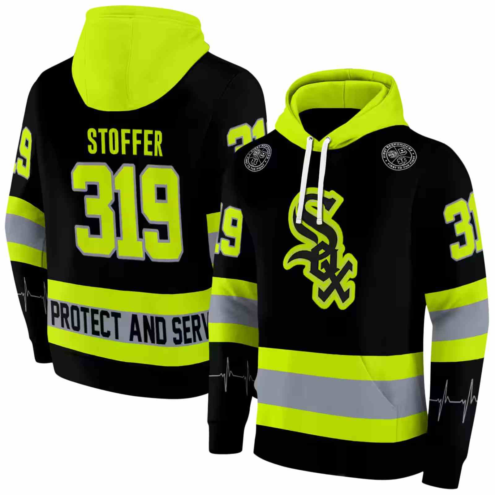 personalized chicago white sox safety motif black neon green hoodie fashion forward