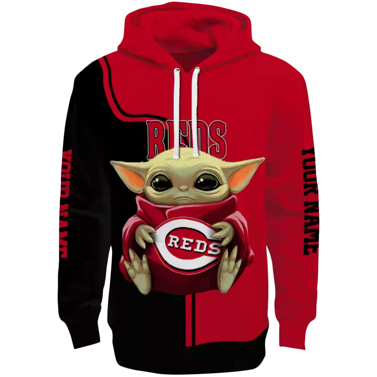 Personalized Cincinnati Reds Baby Yoda Red Black Hoodie