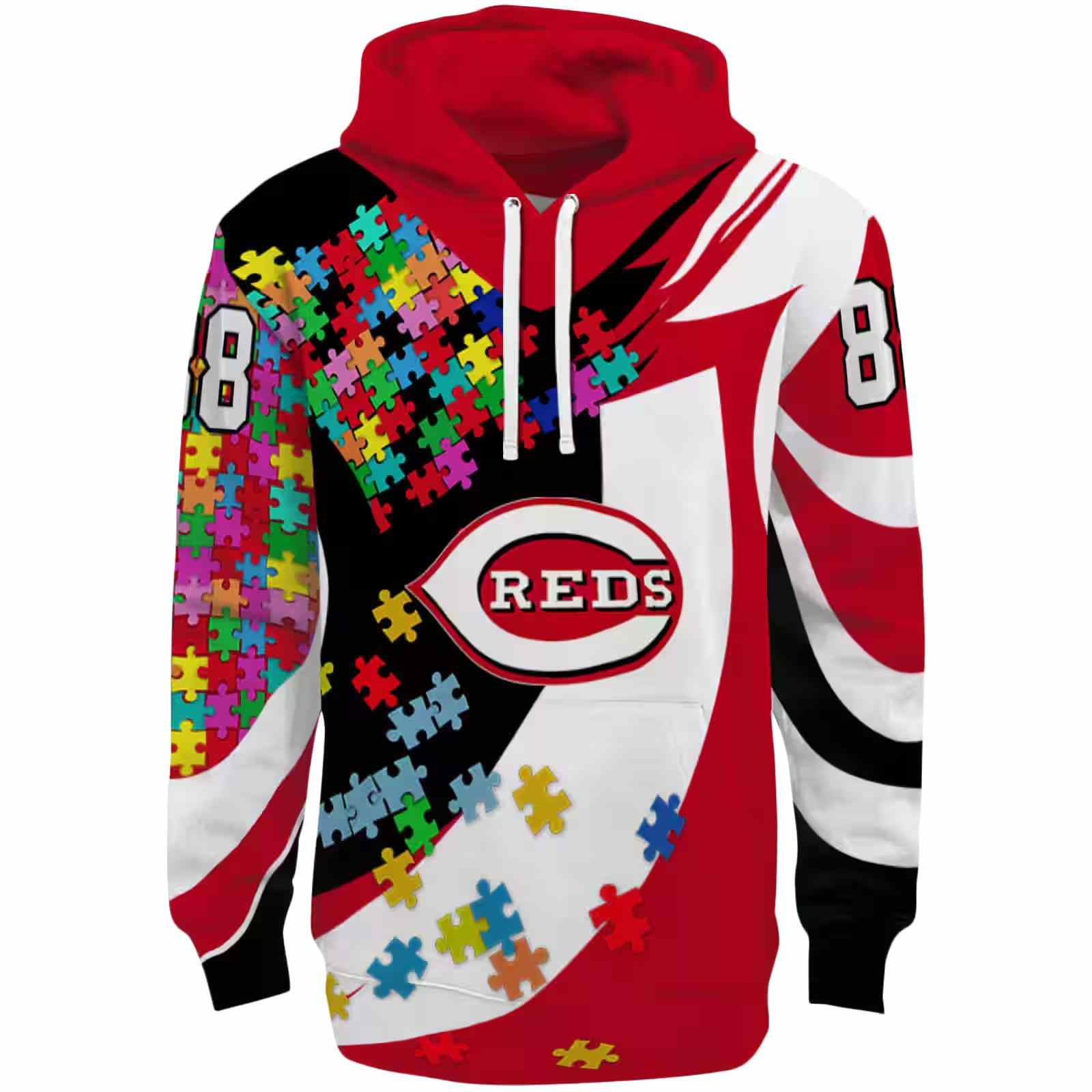 Personalized Cincinnati Reds Puzzle Pieces Red Hoodie