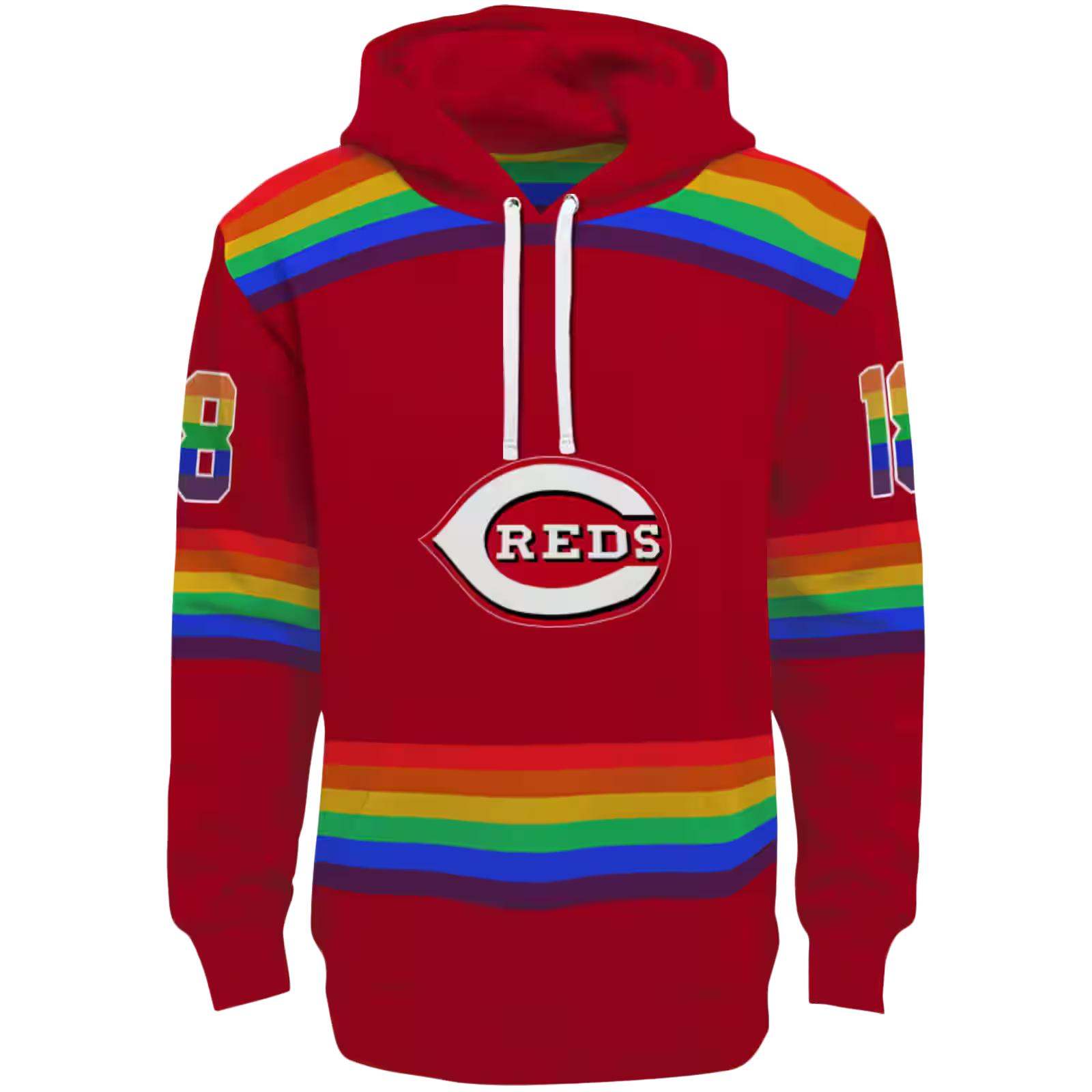 Personalized Cincinnati Reds Rainbow Stripes Red Hoodie