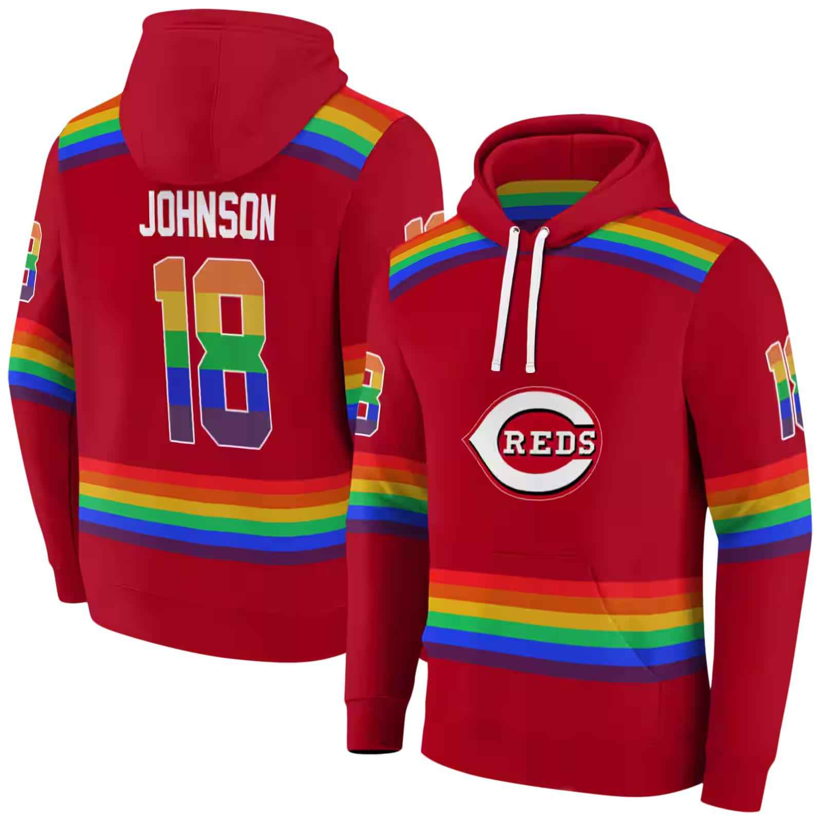 personalized cincinnati reds rainbow stripes red hoodie fashion forward