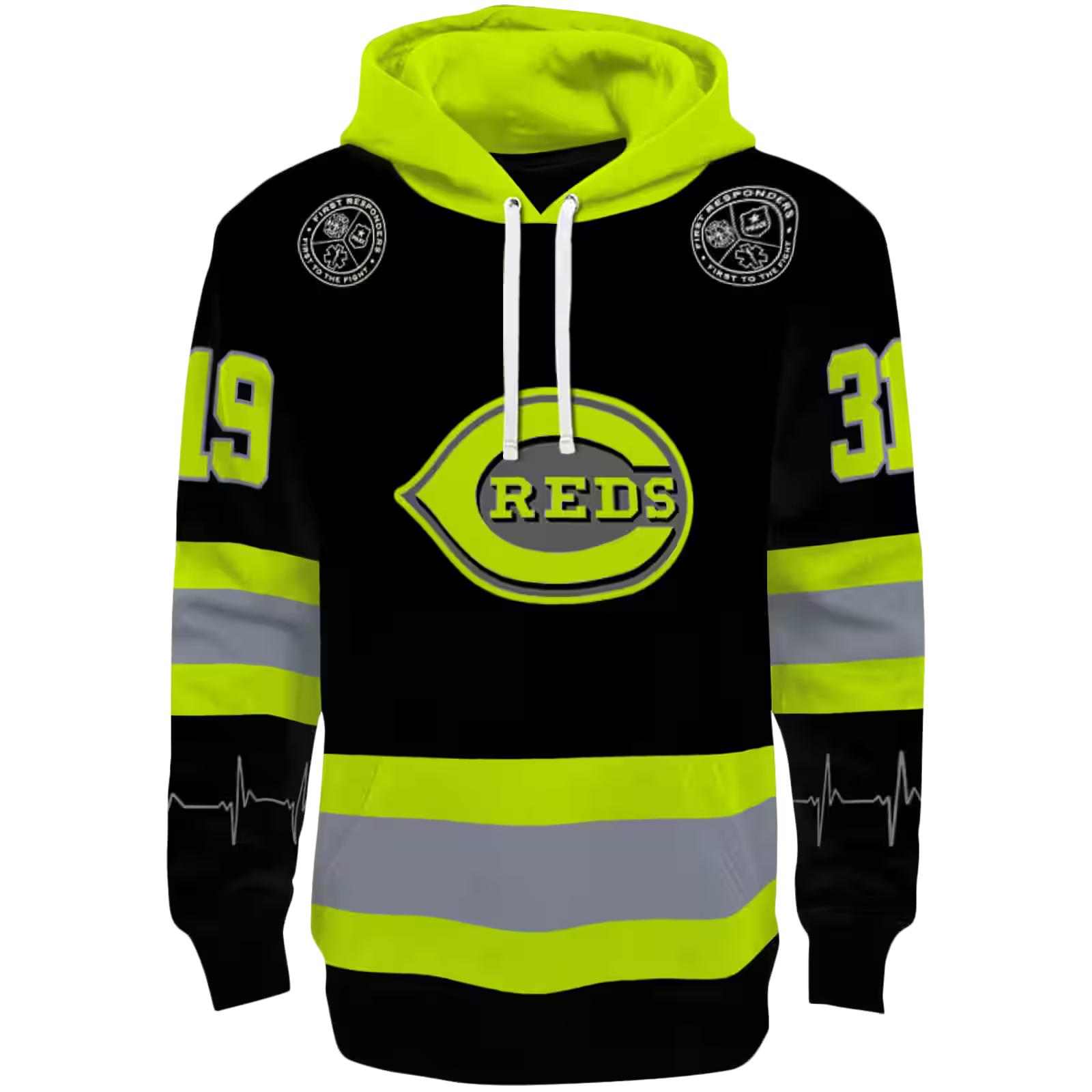 Personalized Cincinnati Reds Safety Motif Black Neon Green Hoodie