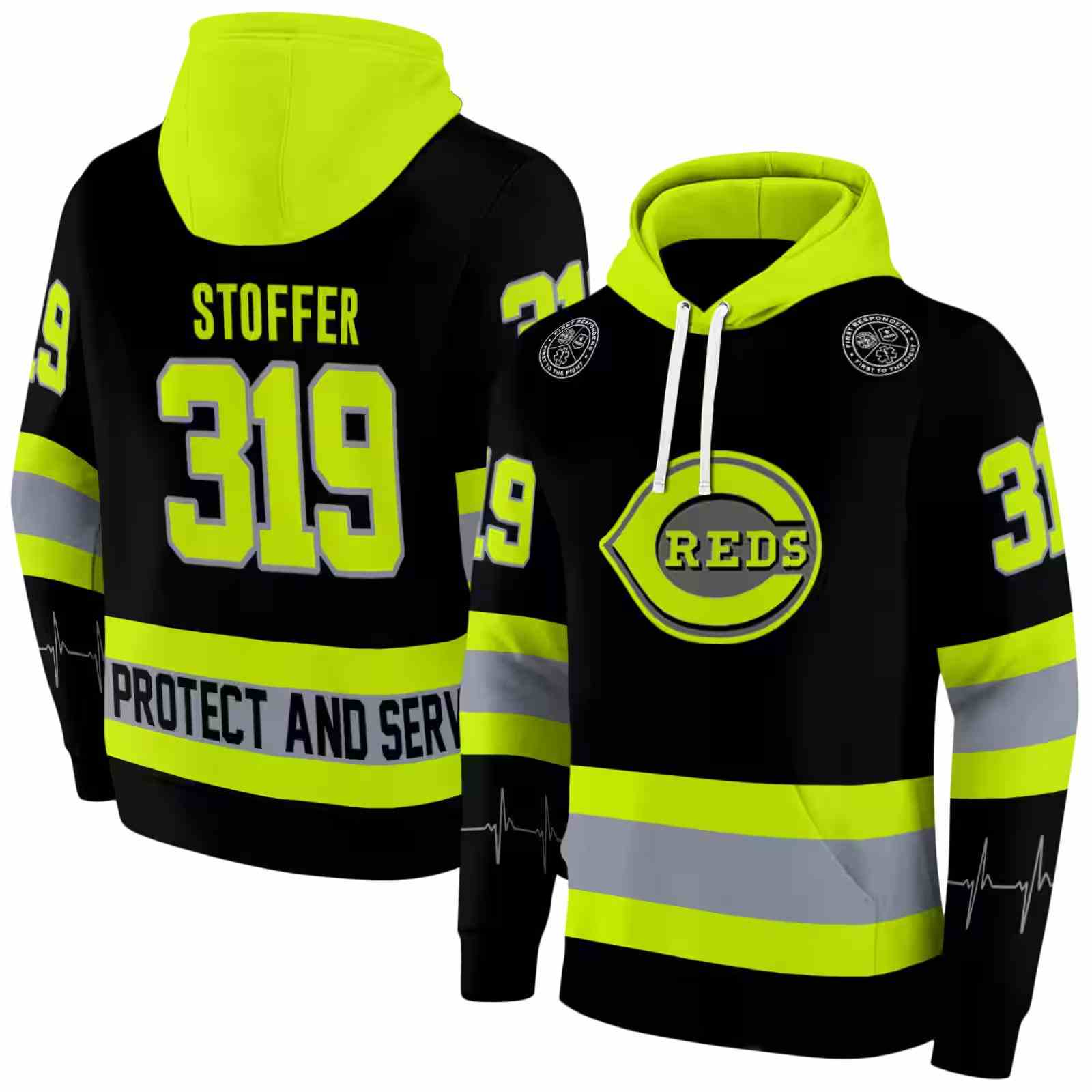 personalized cincinnati reds safety motif black neon green hoodie fashion forward