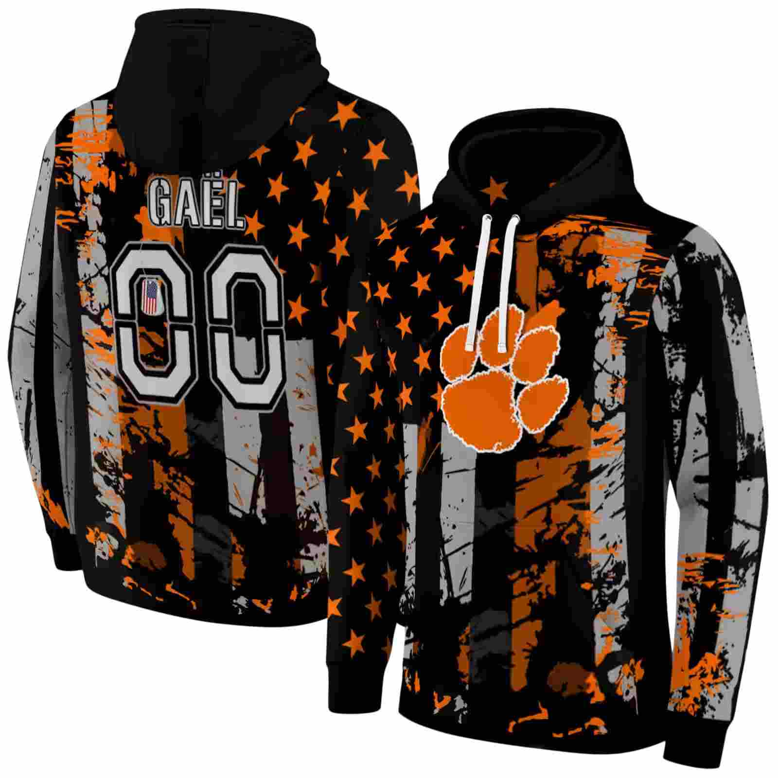personalized clemson tigers distressed flag orange black hoodie fashion forward