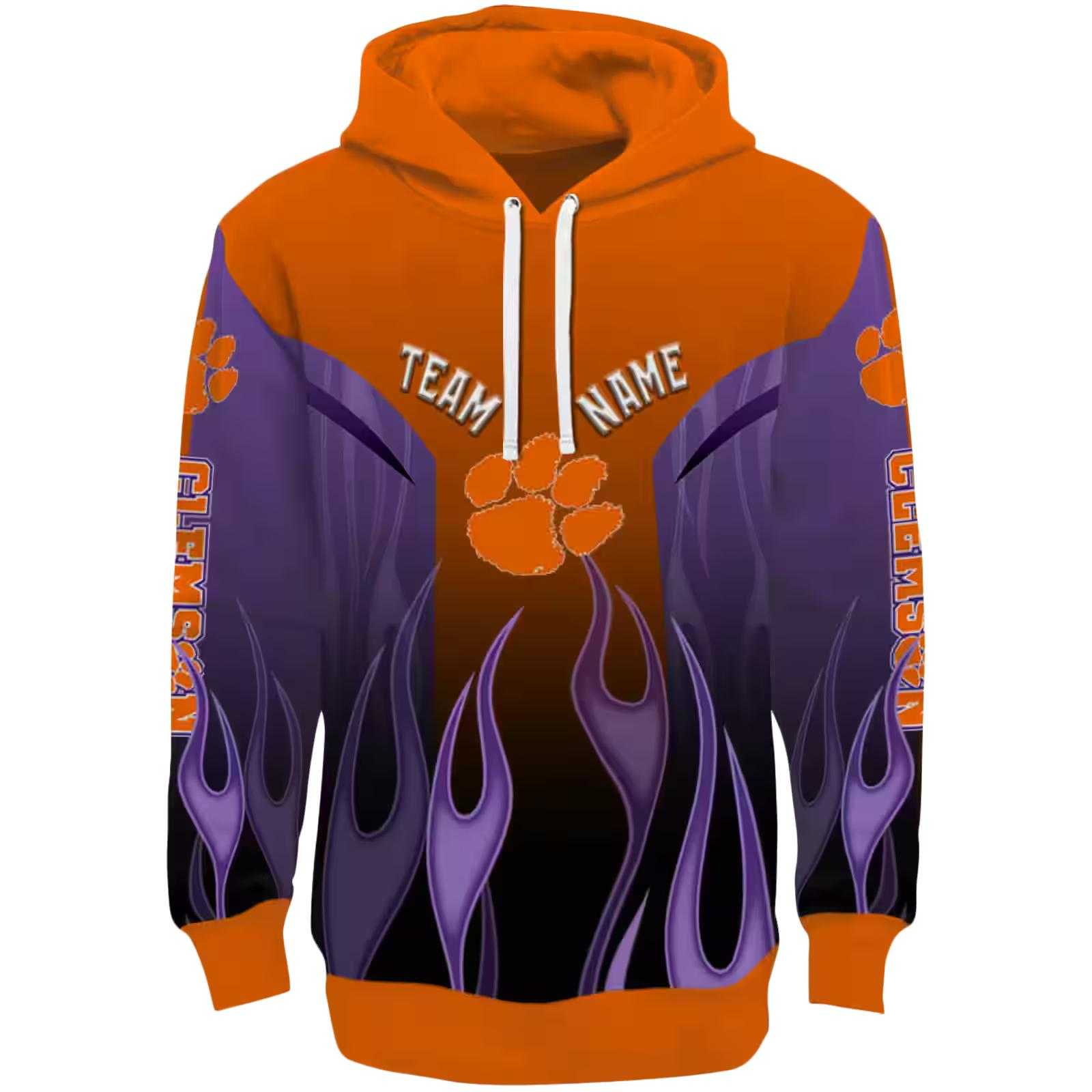 Personalized Clemson Tigers Flame Design Orange Hoodie