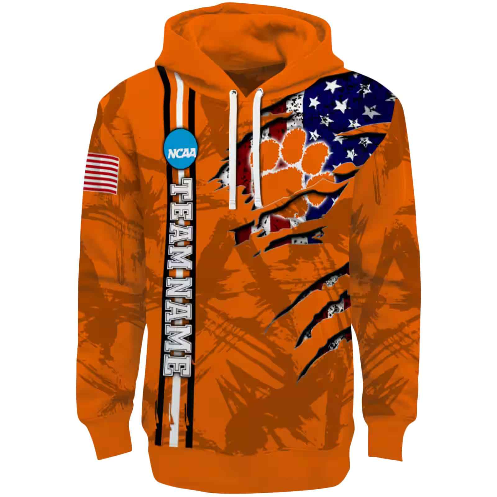Personalized Clemson Tigers Ripped Flag Orange Hoodie