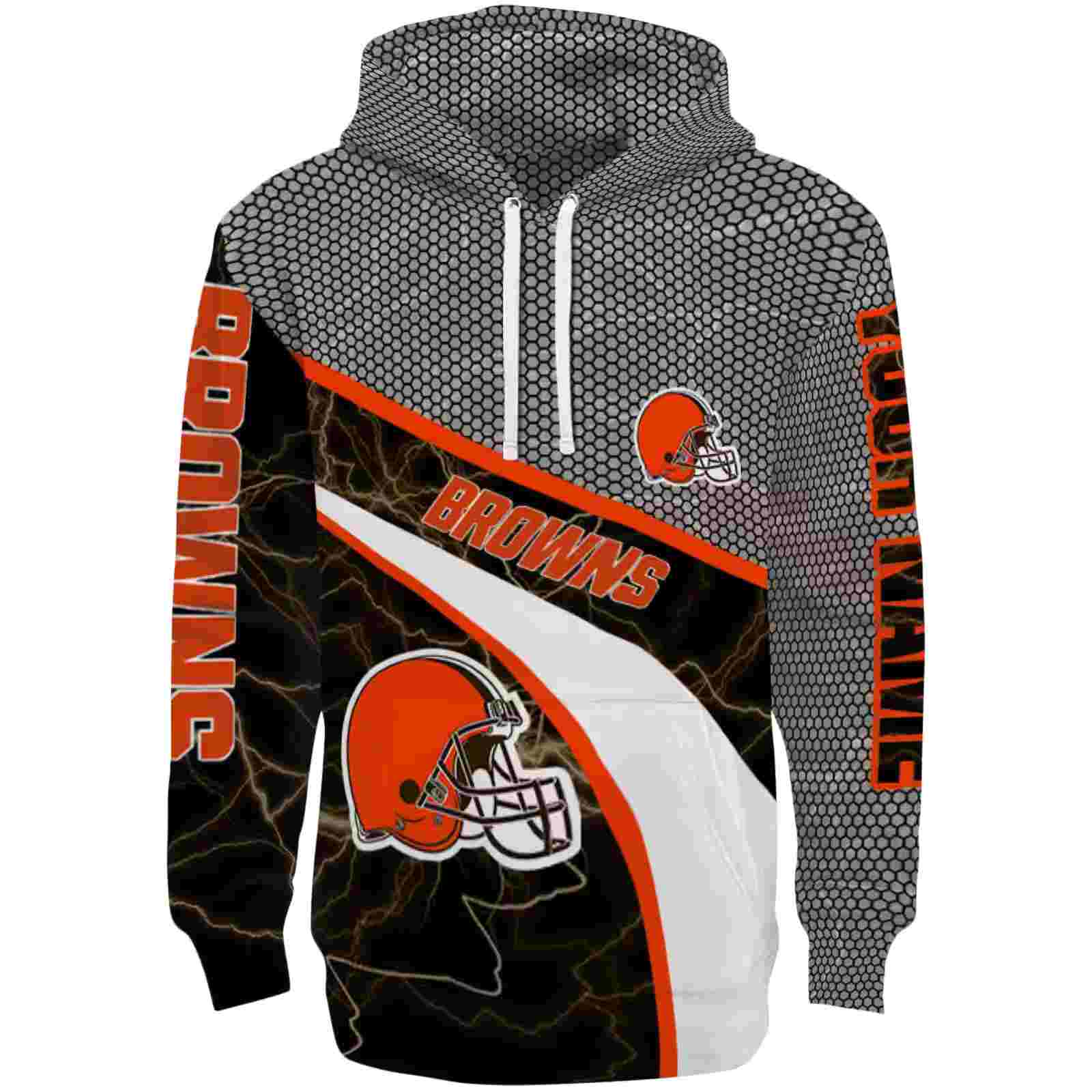 Personalized Cleveland Browns Hexagonal Mesh Brown Black Gray Hoodie