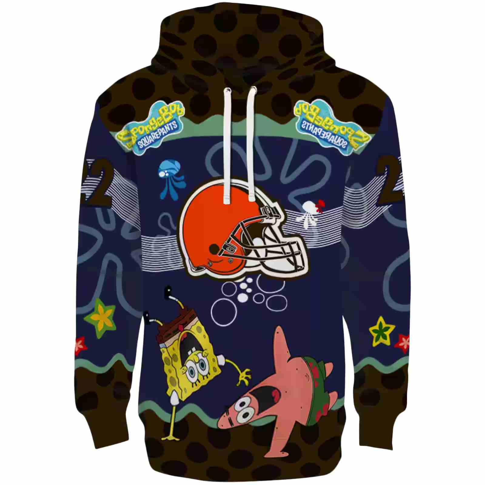 Personalized Cleveland Browns Spongebob Patrick Star Brown Navy Hoodie