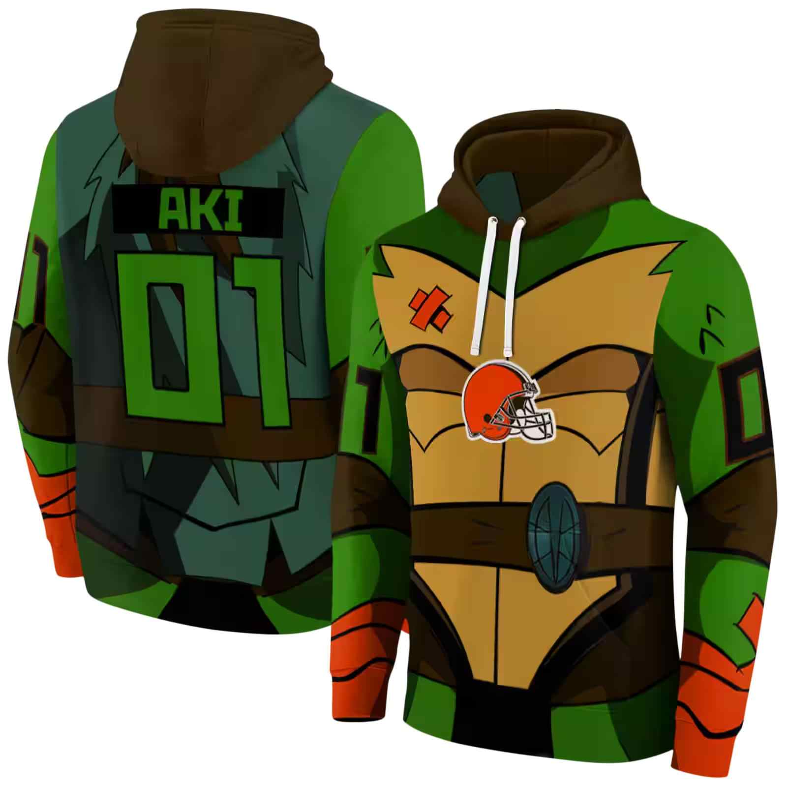 personalized cleveland browns superhero armor brown green hoodie fashion forward