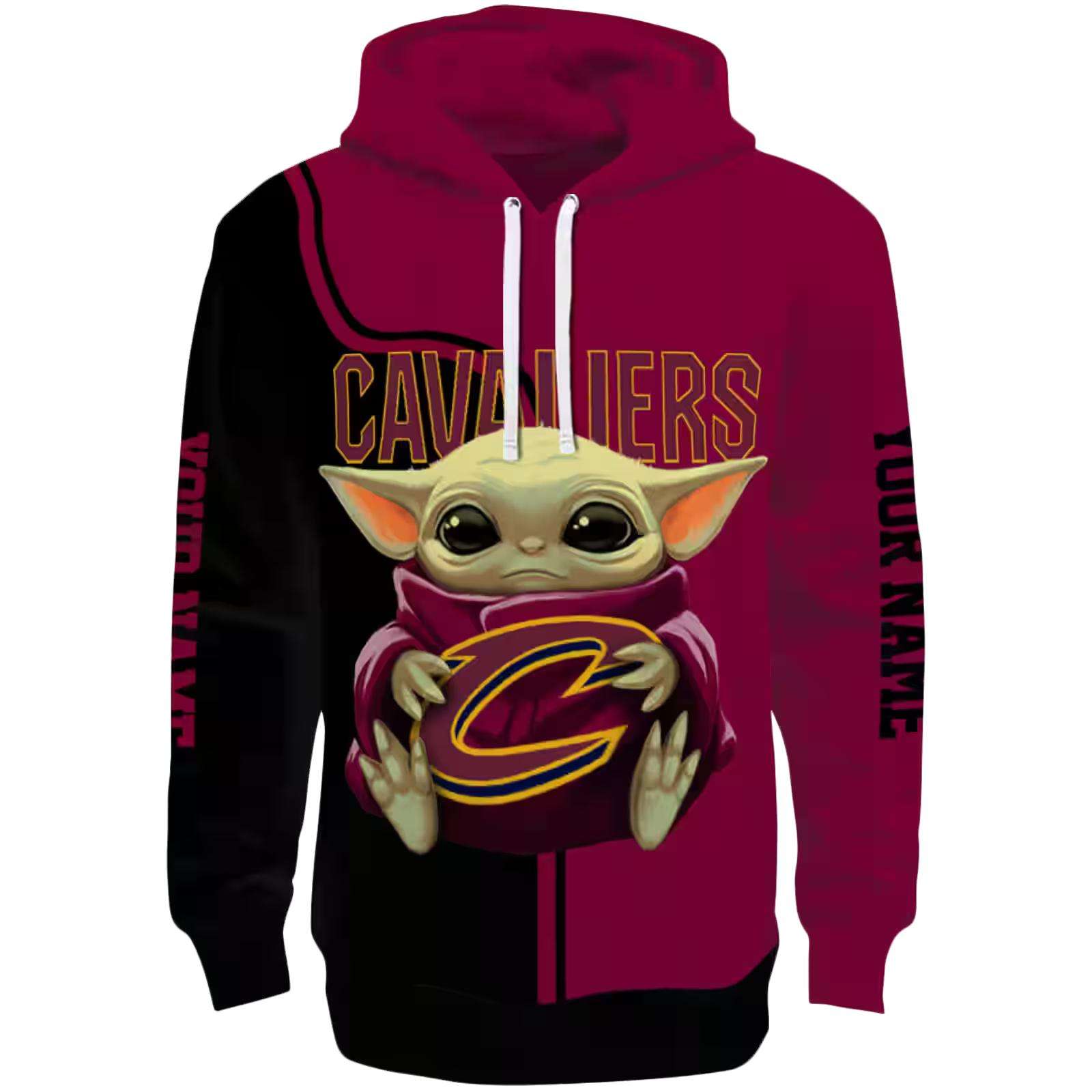 Personalized Cleveland Cavaliers Baby Yoda Wine Black Hoodie