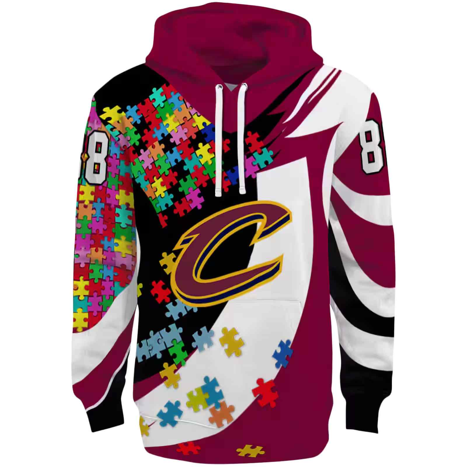 Personalized Cleveland Cavaliers Puzzle Pieces Wine Hoodie