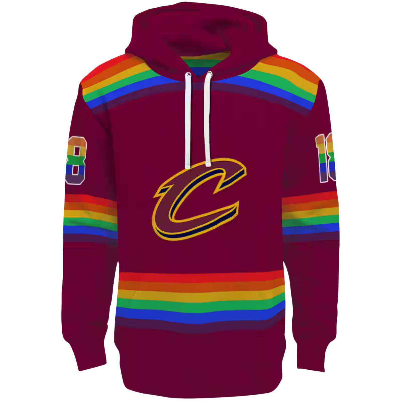 Personalized Cleveland Cavaliers Rainbow Stripes Wine Hoodie