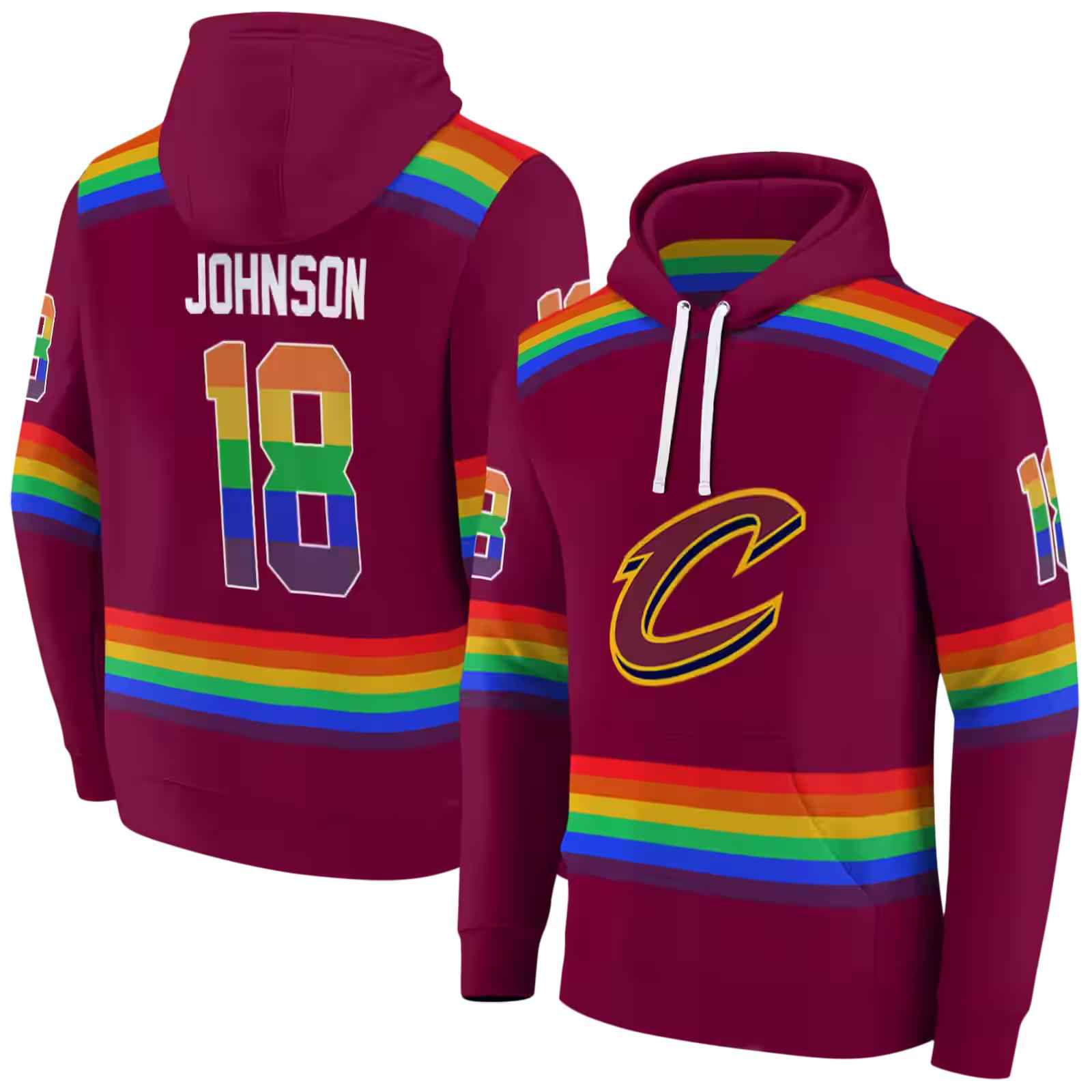 personalized cleveland cavaliers rainbow stripes wine hoodie fashion forward