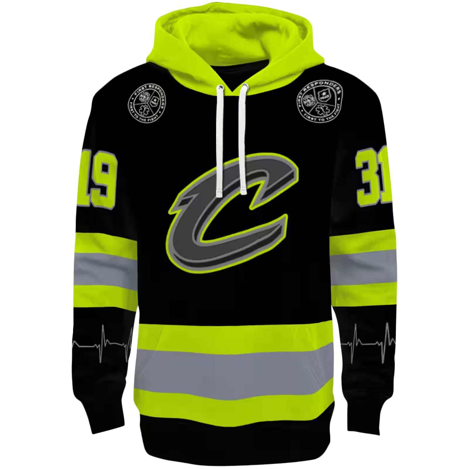 Personalized Cleveland Cavaliers Safety Motif Black Neon Green Hoodie