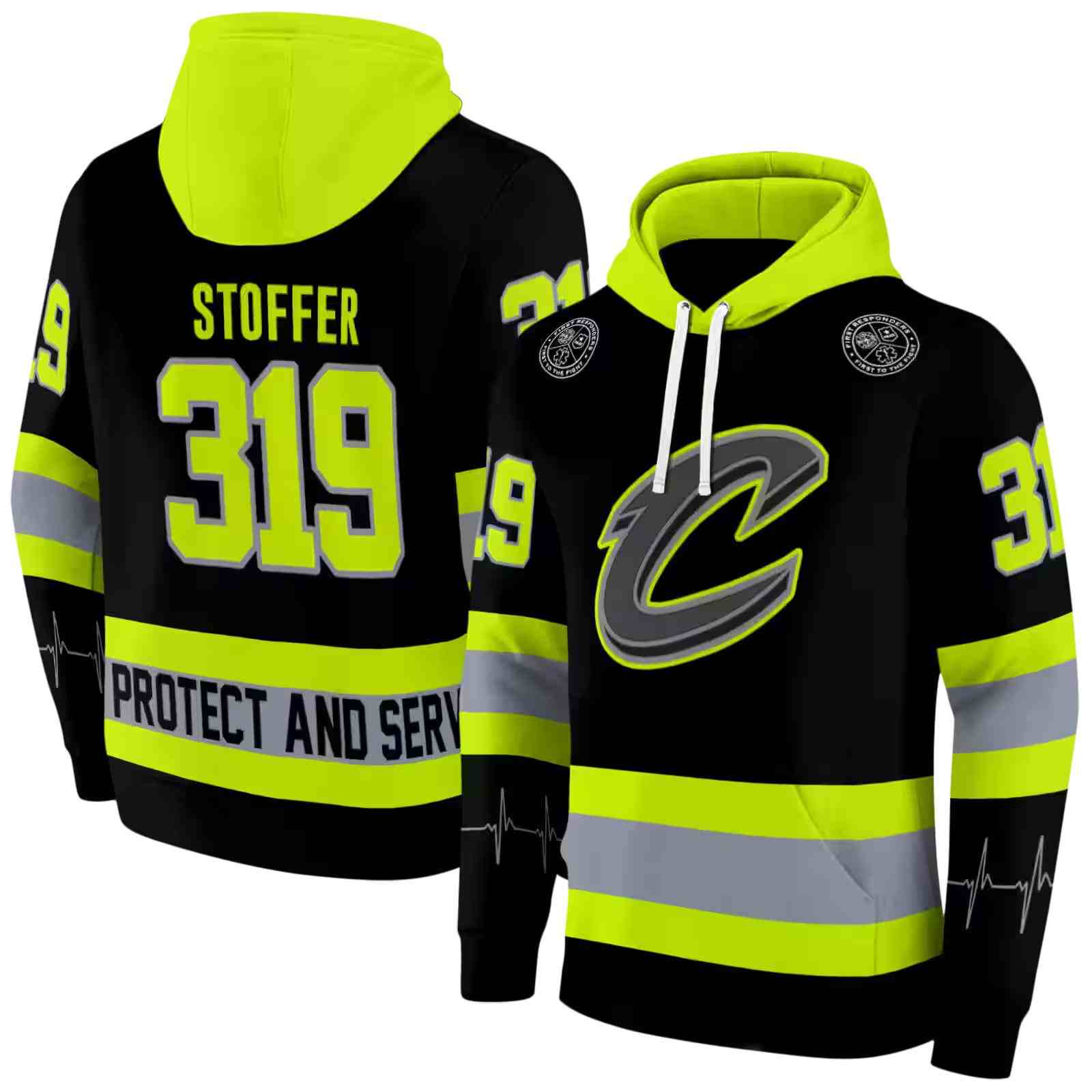 personalized cleveland cavaliers safety motif black neon green hoodie fashion forward