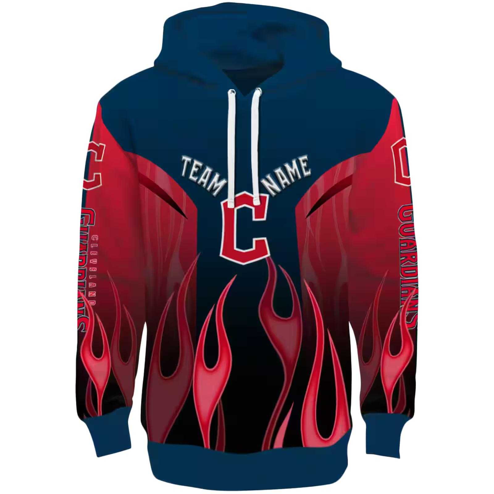 Personalized Cleveland Guardians Flame Design Navy Blue Hoodie