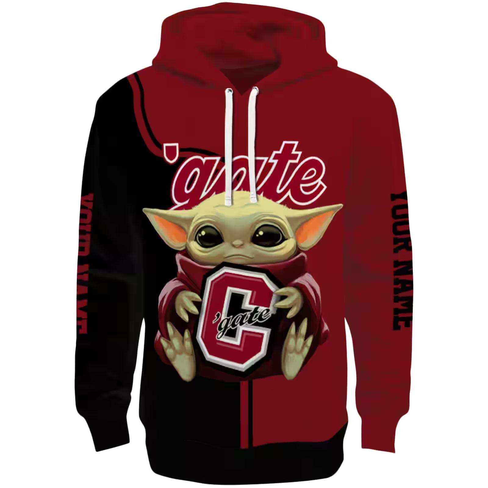 Personalized Colgate Raiders Baby Yoda Maroon Black Hoodie