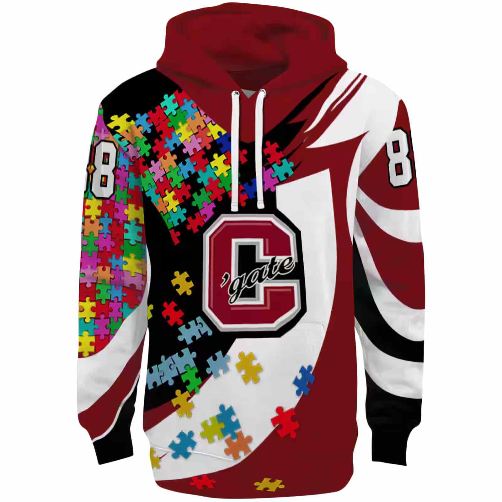 Personalized Colgate Raiders Puzzle Pieces Maroon Hoodie