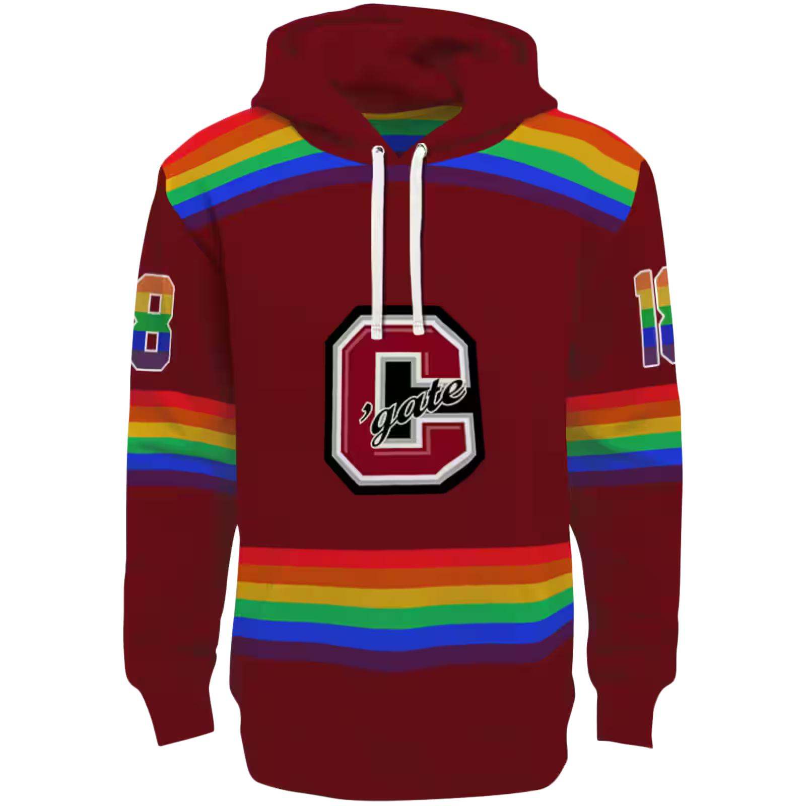 Personalized Colgate Raiders Rainbow Stripes Maroon Hoodie