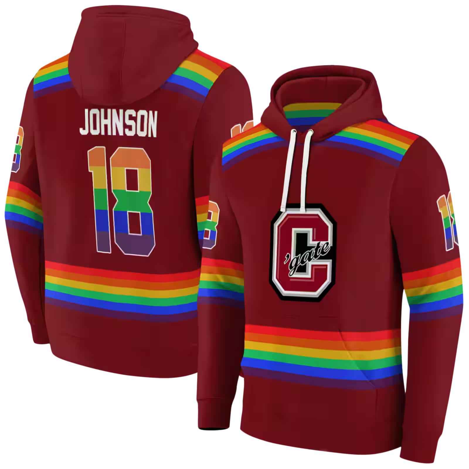 personalized colgate raiders rainbow stripes maroon hoodie fashion forward