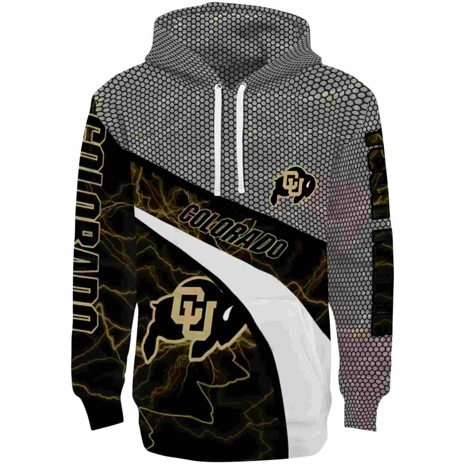 Personalized Colorado Buffaloes Hexagonal Mesh Gold Black Gray Hoodie