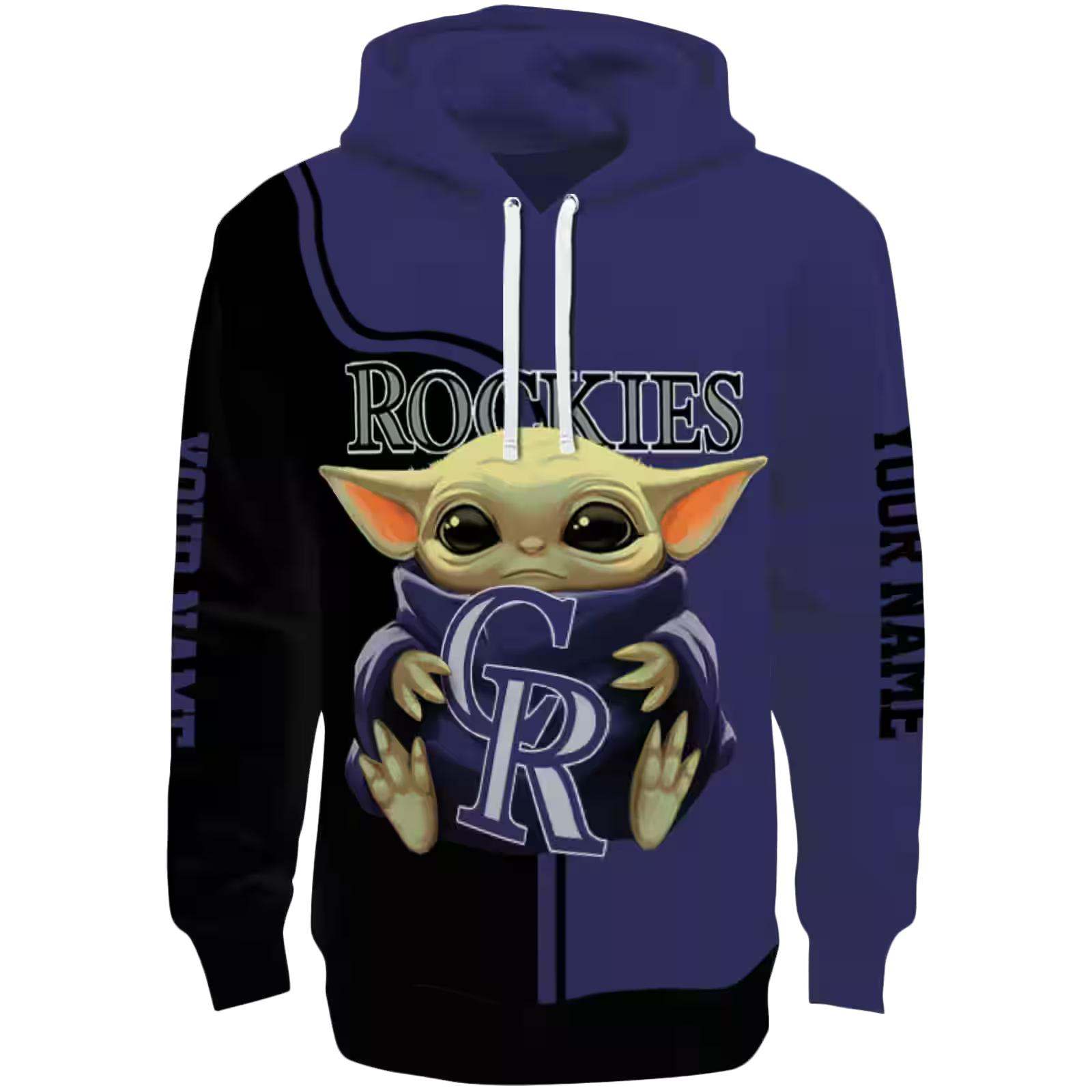 Personalized Colorado Rockies Baby Yoda Blue Black Hoodie