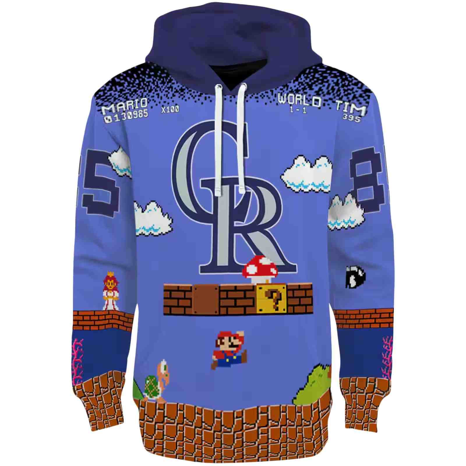 Personalized Colorado Rockies Mario Blue Black Hoodie