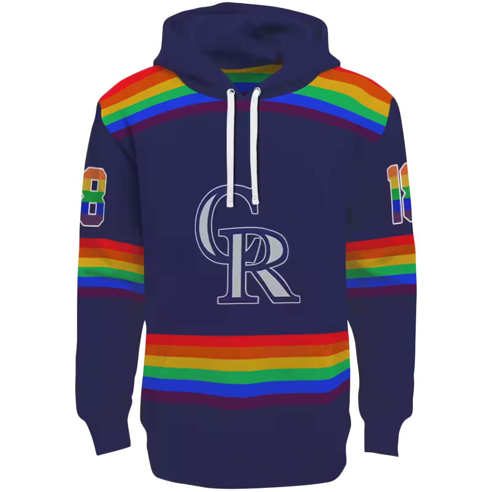 Personalized Colorado Rockies Rainbow Stripes Blue Hoodie