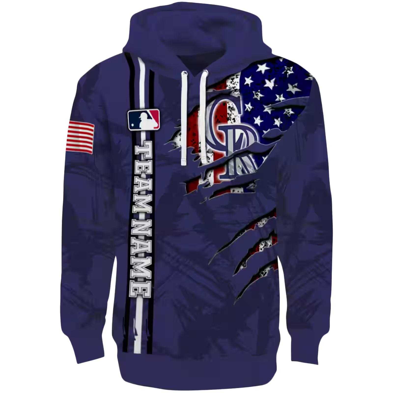 Personalized Colorado Rockies Ripped Flag Blue Hoodie