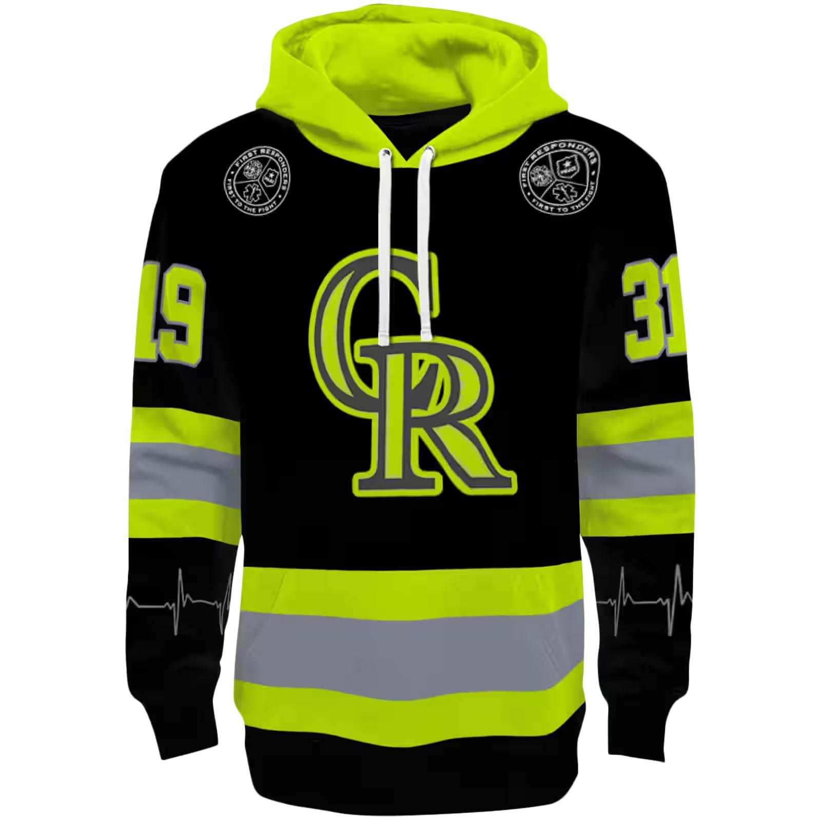 Personalized Colorado Rockies Safety Motif Black Neon Green Hoodie