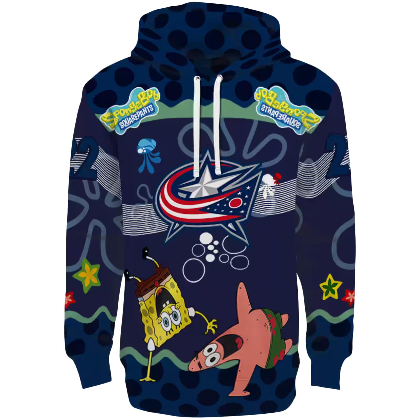 Personalized Columbus Blue Jackets Spongebob Patrick Star Navy Blue Navy Hoodie