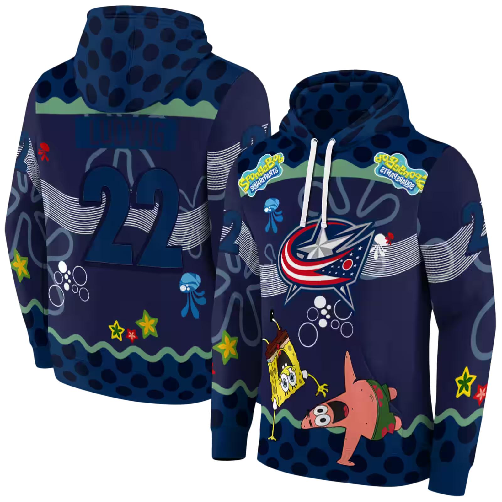 personalized columbus blue jackets spongebob patrick star navy blue navy hoodie fashion forward