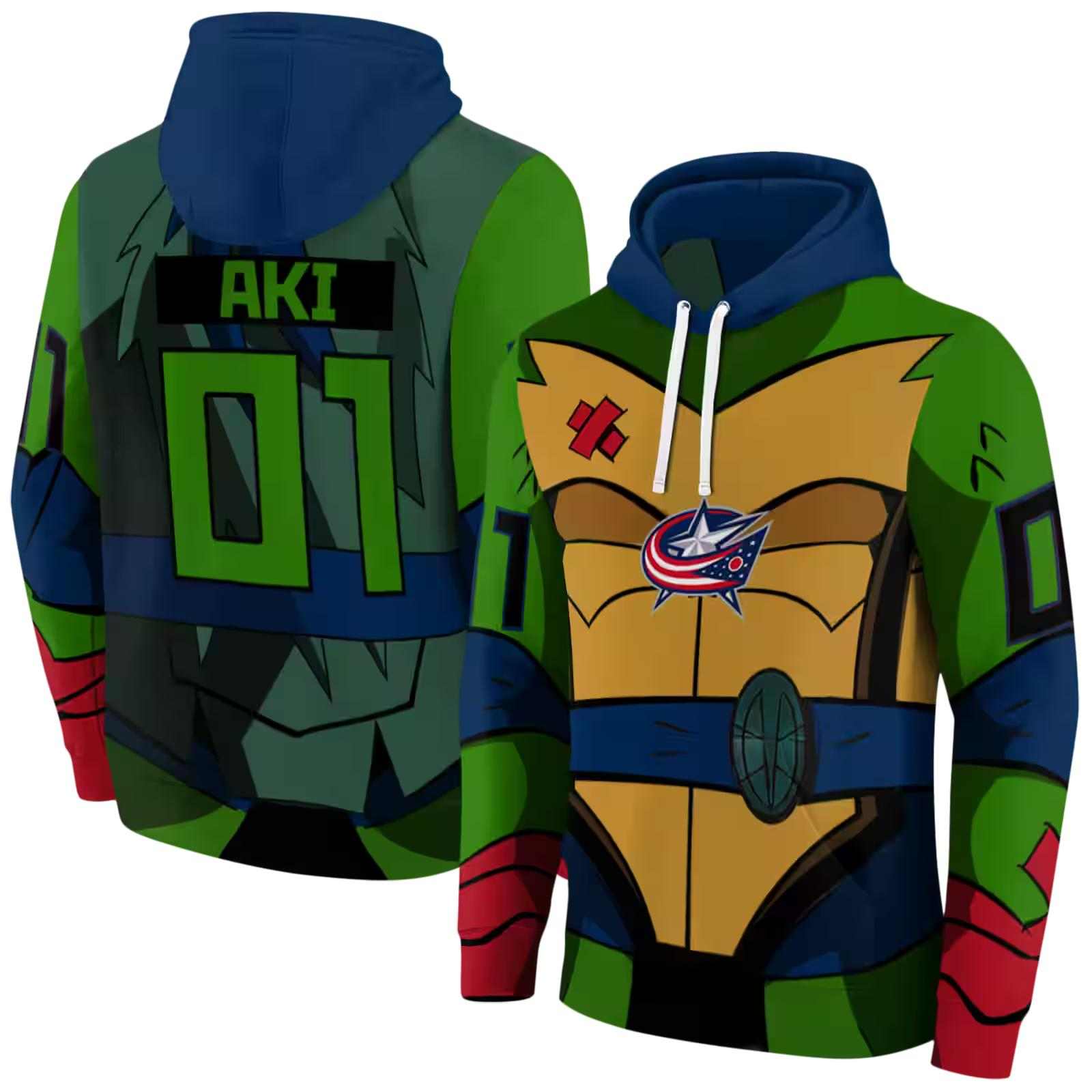 personalized columbus blue jackets superhero armor navy blue green hoodie fashion forward