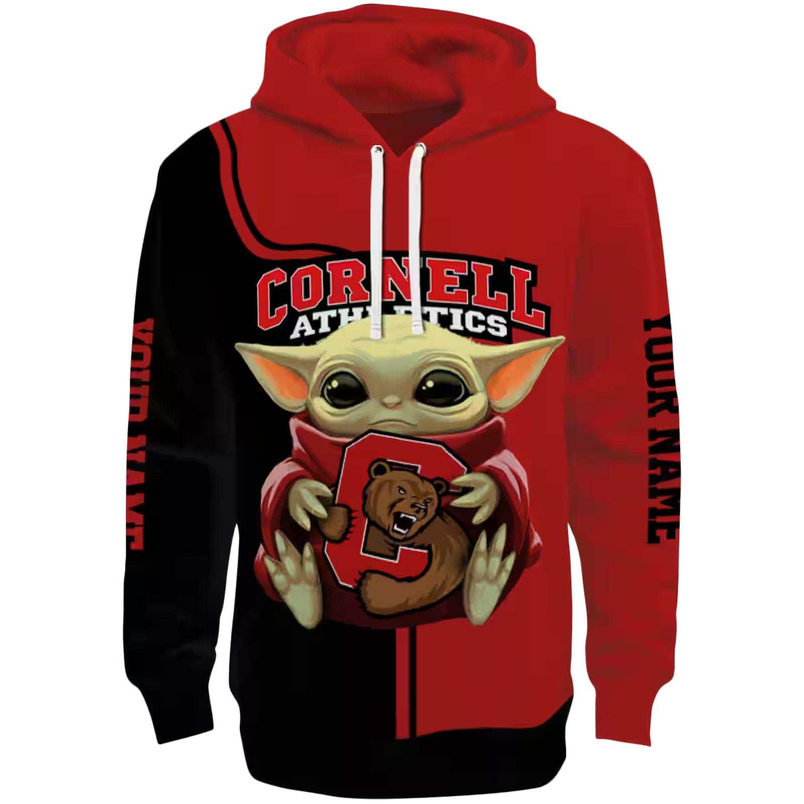 Personalized Cornell Big Red Baby Yoda Red Black Hoodie