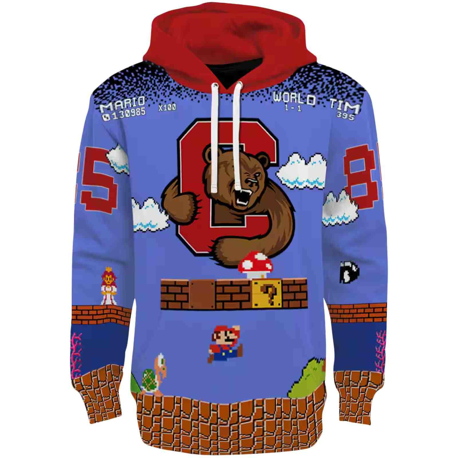 Personalized Cornell Big Red Mario Blue Black Hoodie