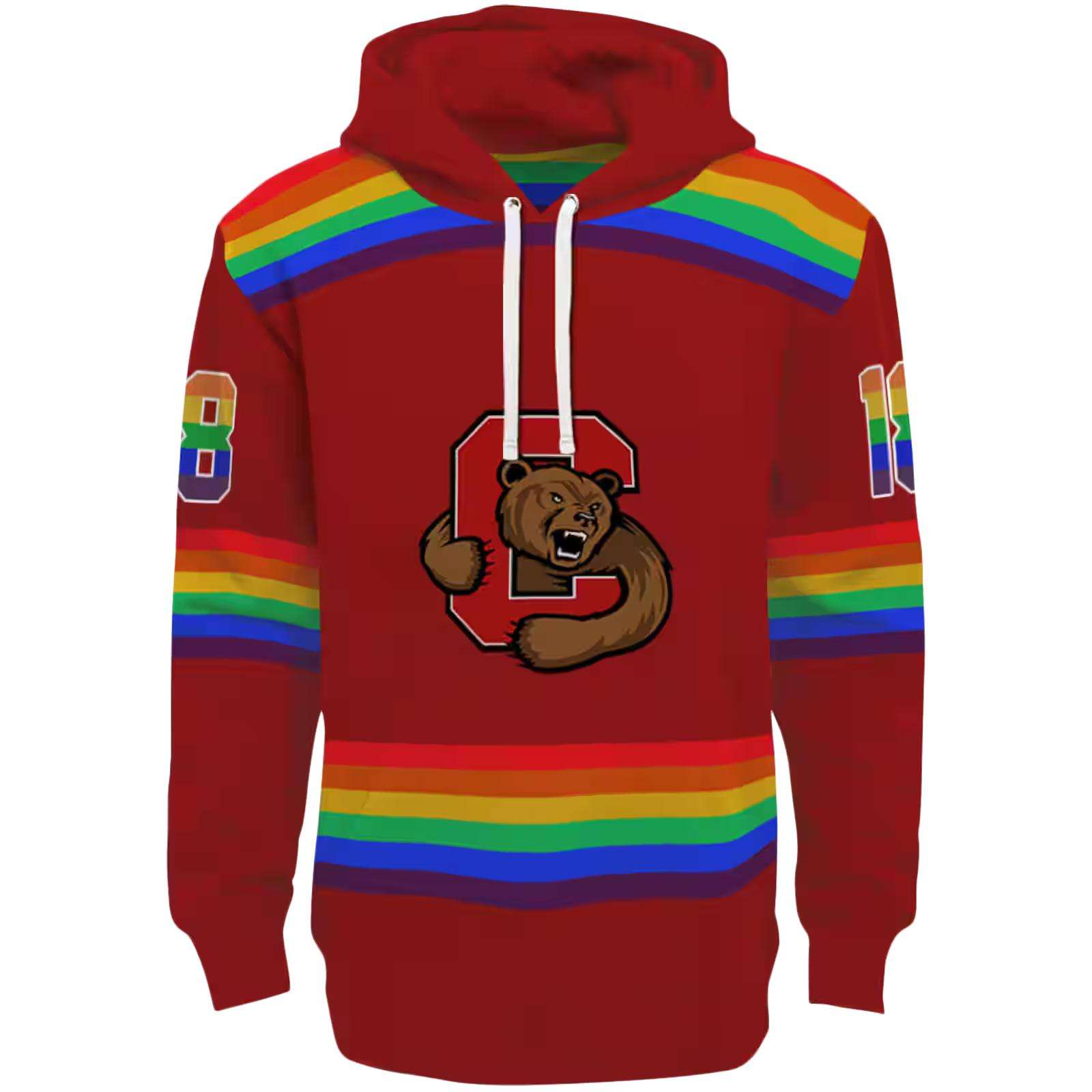 Personalized Cornell Big Red Rainbow Stripes Red Hoodie