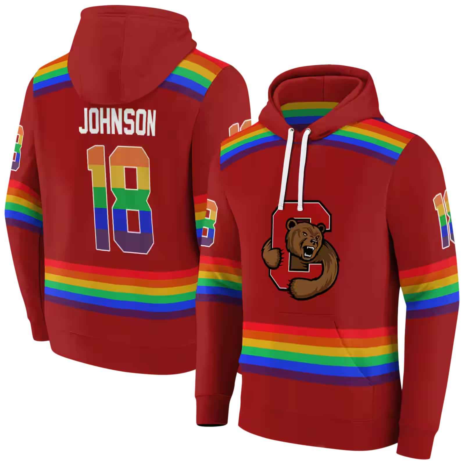 personalized cornell big red rainbow stripes red hoodie fashion forward